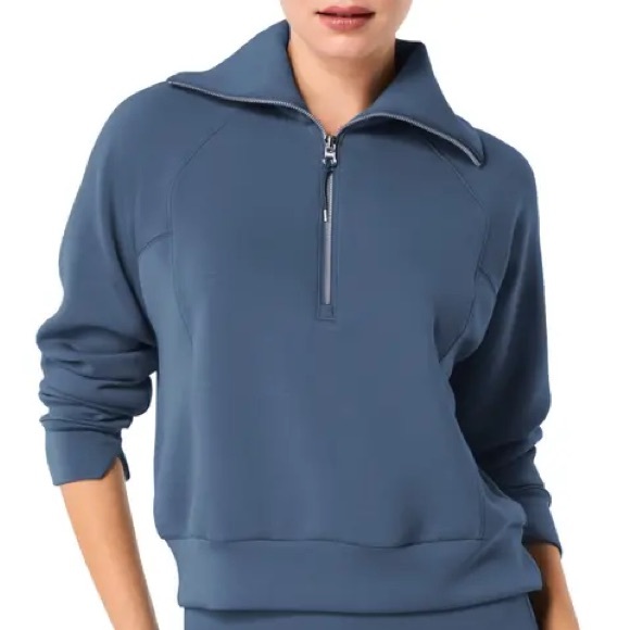 SPANX AirEssentials Half Zip Pullover Sweatshirt in Sea - Picture 1 of 6